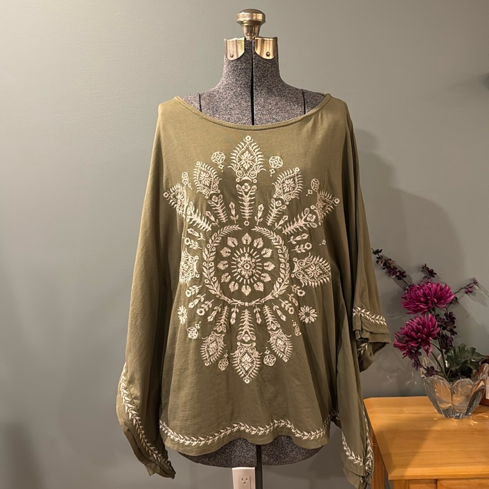 Johnny Was Embroidered Poncho-Style Top